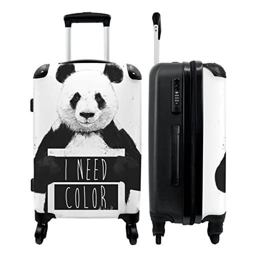 NoBoringSuitcases.com® valigia grande - panda - frase - colore - bianco - chiusura a combinazione tsa - trolley rigido 4 ruote - 90 litri - valigia da viaggio - 66 cm