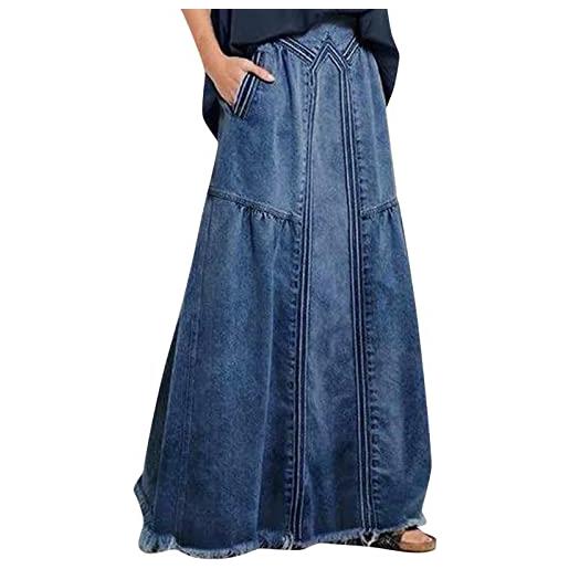 QWUVEDS gonna casual da donna in jeans a vita alta, slim fit, linea ad a, maxi gonna invernale corta in denim, skirt long, mini skirt, midi nero, blu