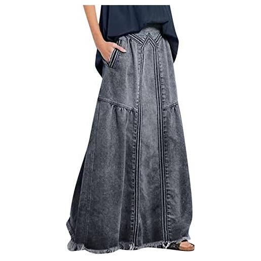 QWUVEDS gonna casual da donna in jeans a vita alta, slim fit, linea ad a, maxi gonna invernale corta in denim, skirt long denim, mini skirt denim, mini skirt denim skirt maxi denim skirt midi nero denim, blu