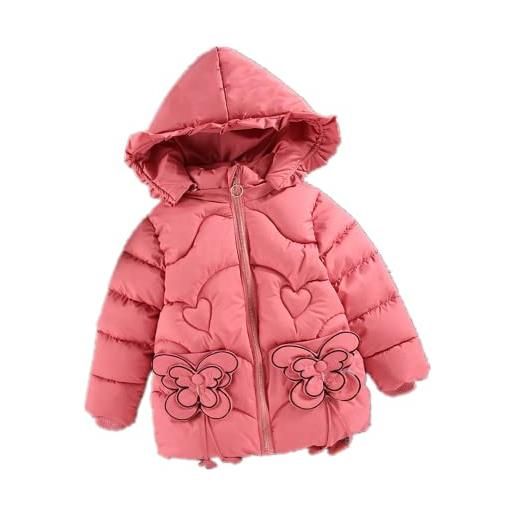 ShangSRS bambina cappotto imbottito invernlae con cappuccio giacca calda piumino da bambina di media lunghezza con farfalla (150, rosso anguria)