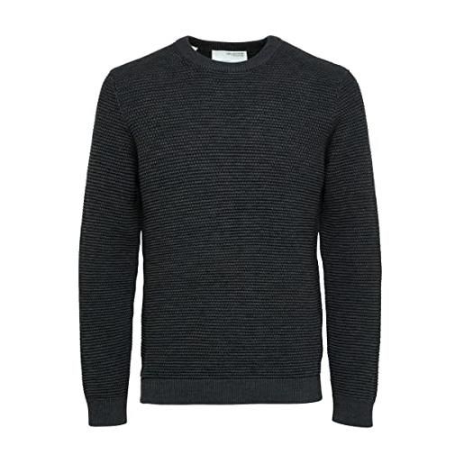 SELECTED HOMME slhvince ls knit bubble crew neck w noos pullover, dark sapphire/detail: twisted w. Blue mirage, s uomini