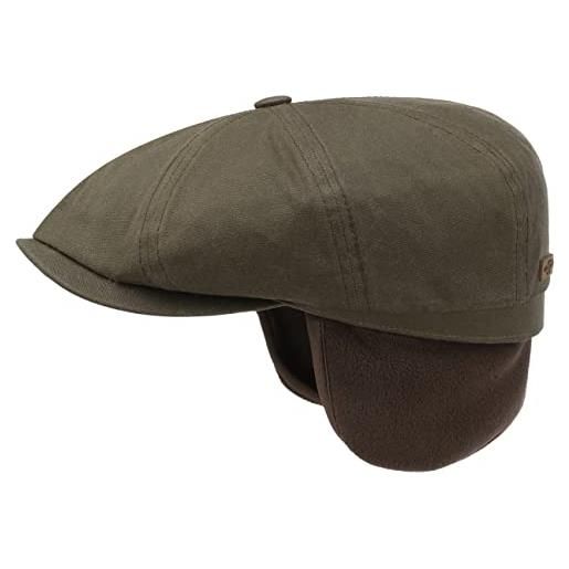Stetson coppola con paraorecchie hatteras wax uomo - cotton cap berretto piatto visiera, fodera, fascia in pelle estate/inverno - m (56-57 cm) oliva