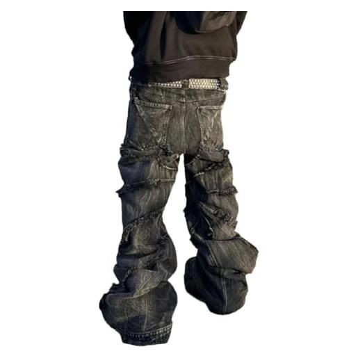 ORANDESIGNE uomo hip hop baggy jeans stampati cargo jeans pantaloni stile hipster denim gamba larga allentata per adolescenti vintage harajuku jeans dritti i verde l