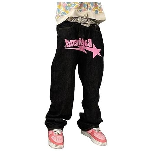 ORANDESIGNE uomo hip hop baggy jeans stampati cargo jeans pantaloni stile hipster denim gamba larga allentata per adolescenti vintage harajuku jeans dritti k nero 3xl