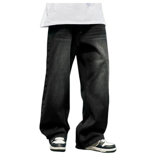 ORANDESIGNE uomo hip hop baggy jeans stampati cargo jeans pantaloni stile hipster denim gamba larga allentata per adolescenti vintage harajuku jeans dritti q grigio scuro l