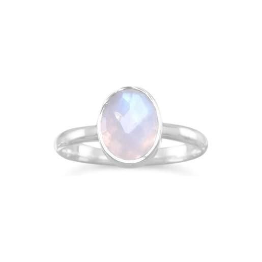 JewelryWeb argento sterling sfaccettato 7 mm x 9 mm ovale pietra di luna arcobaleno impilabile anello - taglia l 1/2