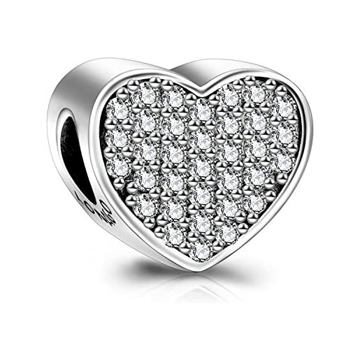 LONAGO 925 sterline d'argento charm con foto personalizzato bracciale adatto a forma di cuore immagine charm di perline