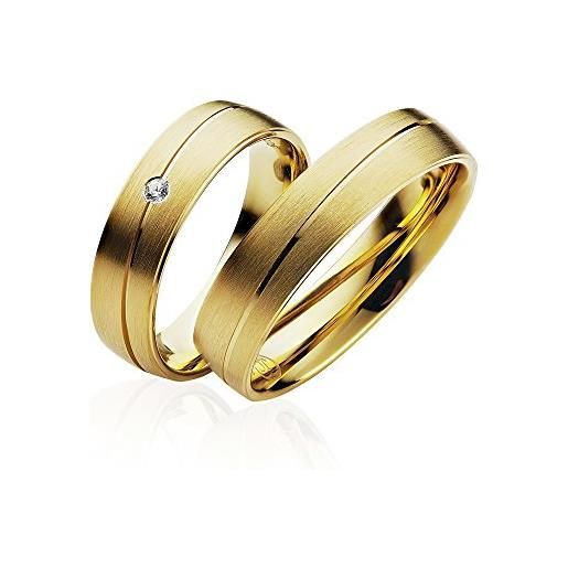 JC Schmuck anelli nuziali, fedi nuziali, anelli matrimoniali, anelli di fidanzamento p902 in oro placcato, 5 mm li larghezza con pietra e incisione