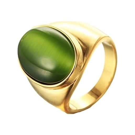 Homxi anello uomo gotico, anelli pietra dell'occhio di gatto anello acciaio inossidabile uomo verde chiaro anelli uomo misura 25(65mm)