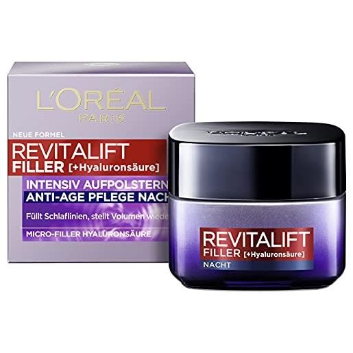 L'Oréal Paris revitalift filler - crema notte anti-invecchiamento, con acido ialuronico micro filler, idrata, effetto anti-rughe, 1 x 50 ml