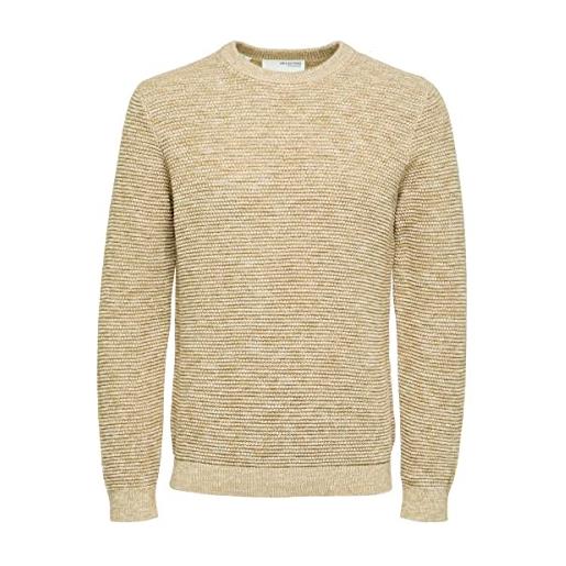 SELECTED HOMME slhvince ls knit bubble crew neck w noos maglione, marshmallow/dettaglio: twisted w. Light grey, m uomo