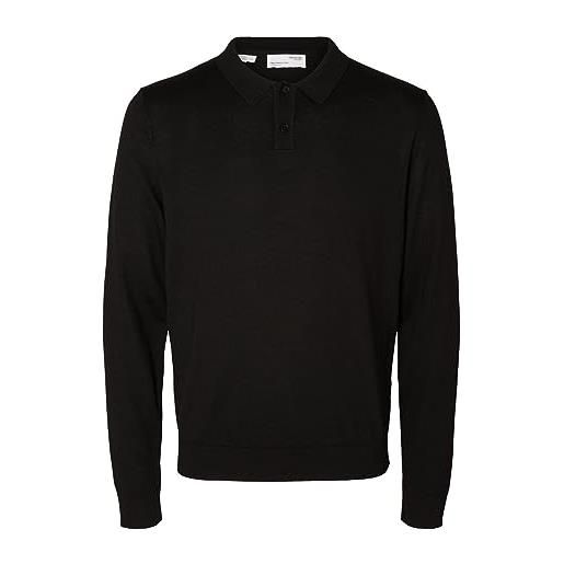 SELECTED HOMME seleted homme slhtown-polo in lana merino coolmax knit noos maglione, nero, l uomo