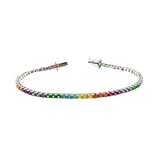 Gioielleria Bucci bracciale tennis unisex in argento 925 con zirconi multicolor arcobaleno