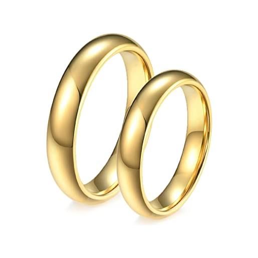 Homxi fedi nuziali con incisioni, anello di tungsteno 4mm oro anello con rotondo lucido anello coppia fidanzati donna 14(54mm) + uomo 22(62mm)