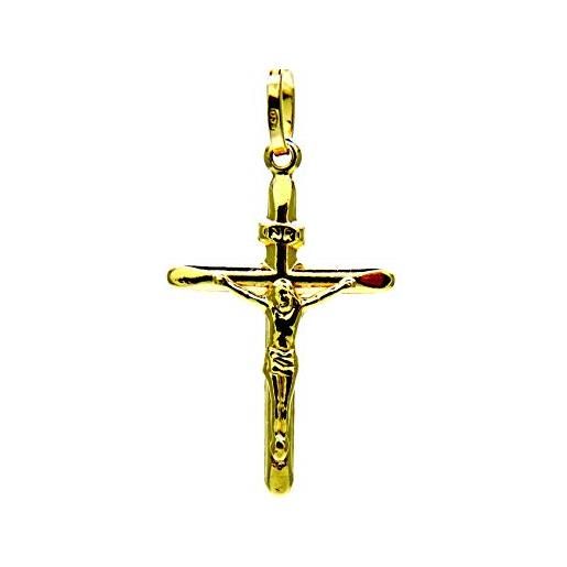 PEGASO GIOIELLI ciondolo da uomo in oro giallo 18kt (750) pendente religioso croce smussata con gesù cristo - donna bambini