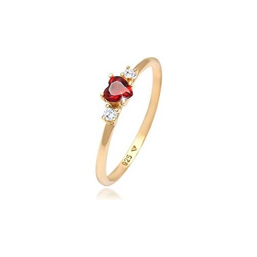 Elli anelli donne anello di fidanzamento cuore rosso con cristalli di zirconia in argento sterlino 925 placcato oro