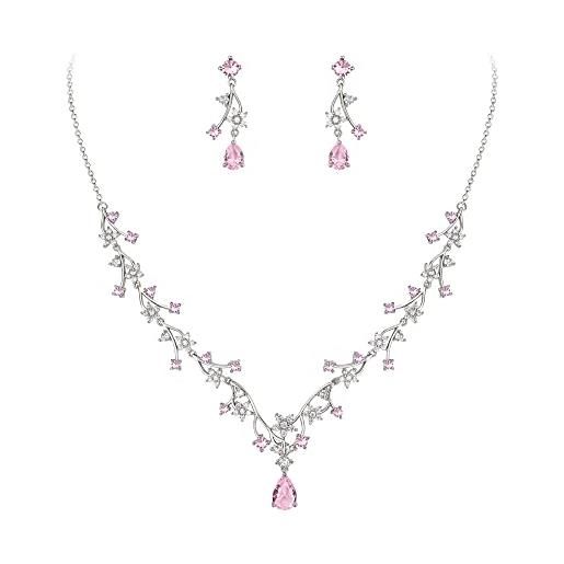 EVER FAITH set di gioielli per la sposa rotondo goccia zircone fiore cluster vine collana orecchini set rosa argento fondo