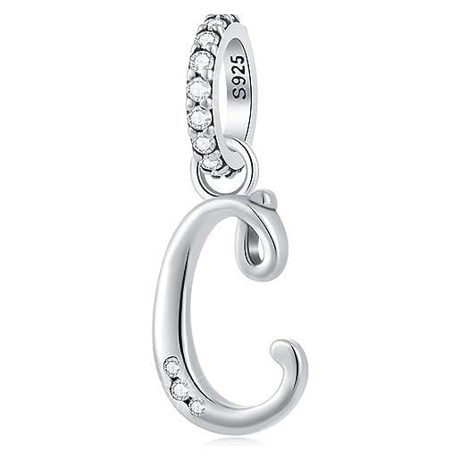 GLOWDAS lettera c charms alfabeto ciondolo, 925 argento sterling iniziale c ciondoli cz perlina fit pandora braccialetto di natale con letra, regali di celebrazione per coppia/cugino/cenerentola