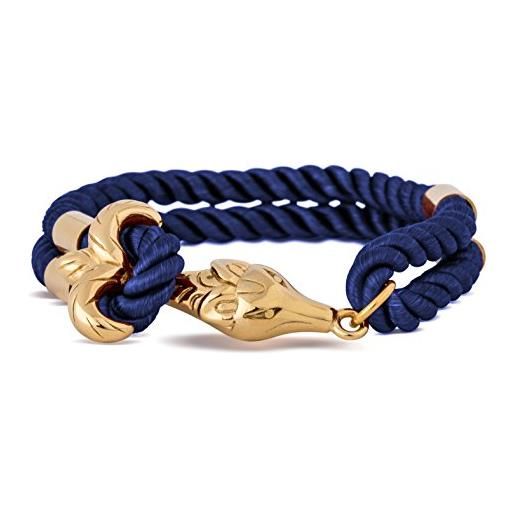 Akitsune bracciale vulpes | bracciali donna uomo fibbia in acciaio inossidabile cinturino in nylon ancora volpe - oro - blu navy 18,5 cm