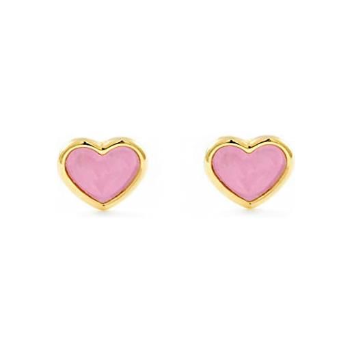 Monde Petit orecchini per bambini cuore rosa - oro giallo 9k (375) - scatola regalo - certificato di garanzia