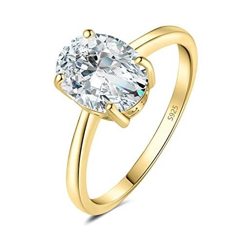 JewelryPalace 2ct classico anello solitario donna argento con creato moissanite, anelli dorati donna 925 con pietra a taglio ovale, fede nuziale in oro anello fidanzamento set gioielli donna 17