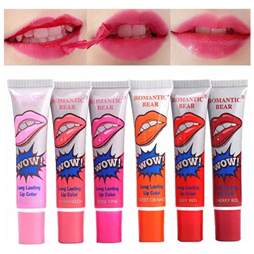Lecerrot magic color lipgloss, 6 pezzi da donna, 6 colori, easy peel off lip gloss, 6 colori per labbra magiche, waterproof tear lip stain 6 colori per donne
