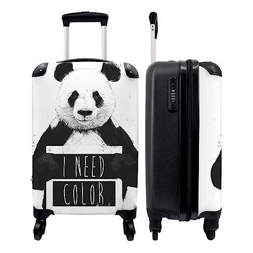NoBoringSuitcases.com® valigia bagaglio a mano trolley case borsa da viaggio piccola con 4 ruote - panda - quote - colore - bianco - bagaglio a bordo