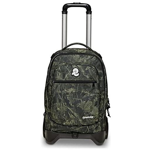 Invicta trolley invicta - new plug fantasy, verde militare - trolley scuola sganciabile 3in1, zaino scuola, viaggio & tempo libero - doppio scomparto, maxi capienza 37 lt