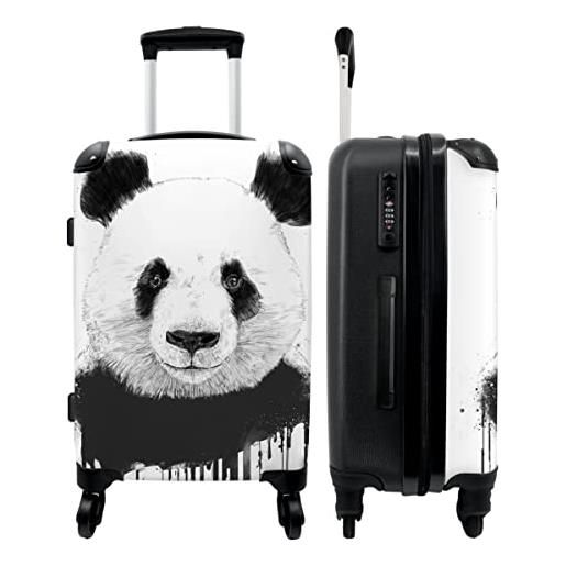 NoBoringSuitcases.com® valigia grande - panda - lacrima - animali - bianco - lucchetto a combinazione tsa - trolley rigido 4 ruote - 90 litri - valigia da viaggio - 66 cm