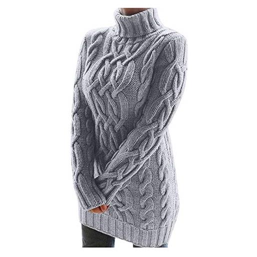IQYU maglione da donna, oversize, a maglia grossa, per donna, casual, invernale, a maniche lunghe, elegante, motivo a treccia, maglione a maglia, oversize, per autunno, grigio. , xl
