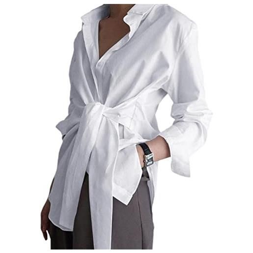 CJQJPNZ camicia da donna camicetta pulsante camicette bianche camicie larghe nere increspate femminili per le donne camicette da ufficio in cotone, bianco, m