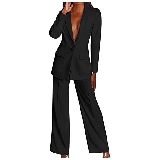 Generic 2023 new y2-style- abiti casual da donna a maniche lunghe a tinta unita con bottoni a vita alta pantaloni lunghi a due pezzi set di abiti per nonne, nero , l