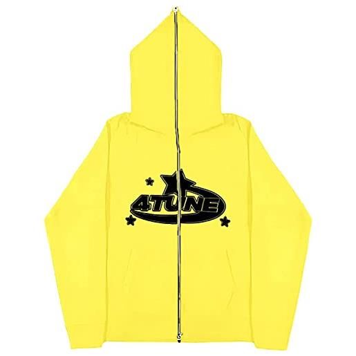 Yeooa felpa con cappuccio oversize con zip e tasche giacca casual y2k harajuku per uomo e donna adatta per le coppie (giallo, l)