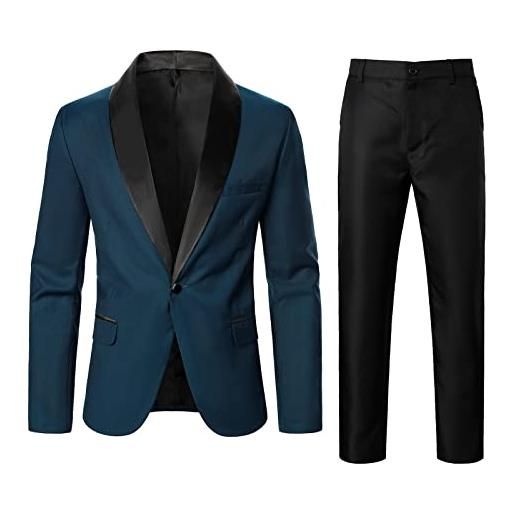 MaNMaNing abito da uomo 2 pezzi completo elegante slim fit formale da matrimonio un bottone giacca suit sposa dinner tuxedo abiti per uomo business casual blazer e pantaloni mmd0016 (dark blue, l)