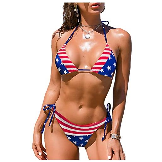 CLOOCL costume da bagno sexy a due pezzi della bandiera americana delle donne, c-2. , s