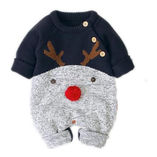 Odziezet neonati maglie tute bambina lavorati maglioni neonate natale abiti bambino manica lunga maglia bimbo invernale abito bimba natalizie tutine 0-24 mesi (blu, 18-24 mesi)