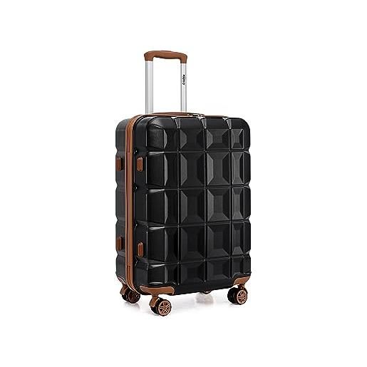 KONO valigia media 62cm rigida abs trolley da 24 pollici ultra leggero valigie con tsa lucchetto e 4 ruote, nero/marrone