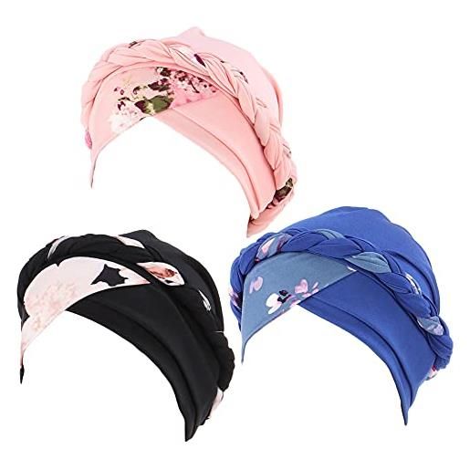 Qiabao confezione da 3 copricapi da donna con motivo turbante stampato, per chemio, cancro, berretti, 3 pezzi-b, taglia unica