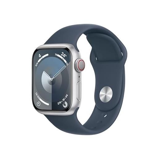 Apple watch series 9 gps + cellular 41mm smartwatch con cassa in alluminio color argento e cinturino sport blu tempesta - m/l. Fitness tracker, app livelli o₂, display retina always-on