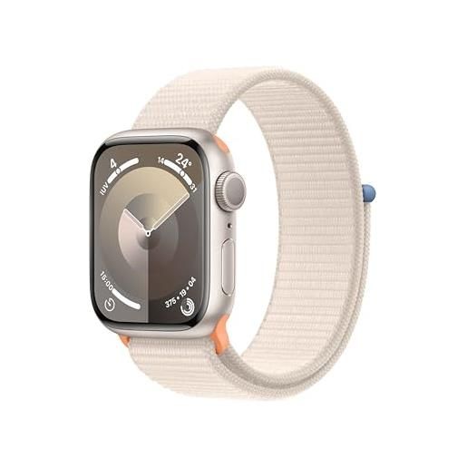 Apple watch series 9 gps 41mm smartwatch con cassa in alluminio color galassia e sport loop galassia. Fitness tracker, app livelli o₂, display retina always-on, resistente all'acqua