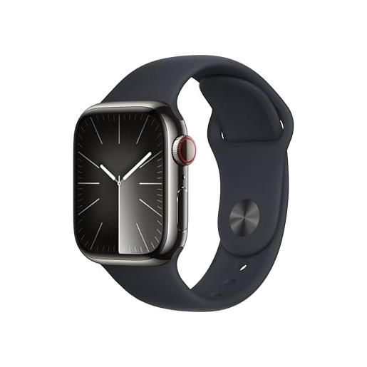 Apple watch series 9 gps + cellular 41mm smartwatch con cassa in acciaio inossidabile color grafite e cinturino sport mezzanotte - m/l. Fitness tracker, app livelli o₂, display retina always-on