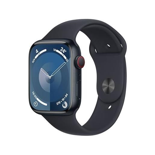 Apple watch series 9 gps + cellular 45mm smartwatch con cassa in alluminio color mezzanotte e cinturino sport mezzanotte - s/m. Fitness tracker, app livelli o₂, display retina always-on