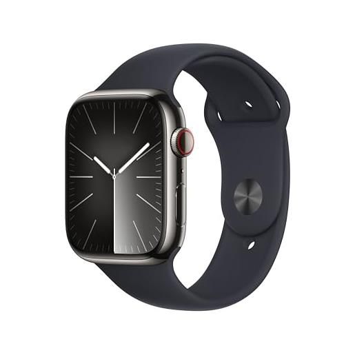Apple watch series 9 gps + cellular 45mm smartwatch con cassa in acciaio inossidabile color grafite e cinturino sport mezzanotte - m/l. Fitness tracker, app livelli o₂, display retina always-on