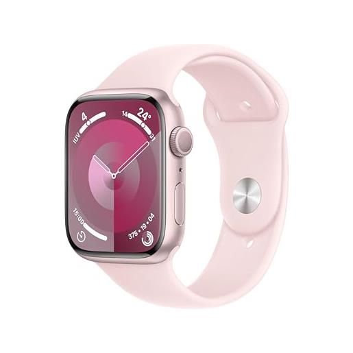 Apple watch series 9 gps 45mm smartwatch con cassa in alluminio rosa e cinturino sport rosa confetto - s/m. Fitness tracker, app livelli o₂, display retina always-on, resistente all'acqua