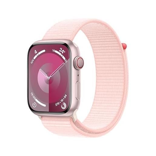 Apple watch series 9 gps + cellular 45mm smartwatch con cassa in alluminio rosa e sport loop rosa confetto. Fitness tracker, app livelli o₂, display retina always-on, resistente all'acqua