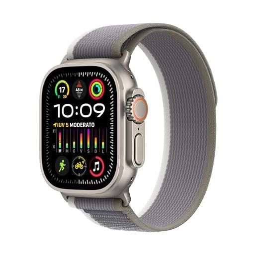Apple watch ultra 2 gps + cellular 49mm smartwatch con robusta cassa in titanio e trail loop verde/grigio - m/l. Fitness tracker, gps di precisione, tasto azione, batteria a lunghissima durata