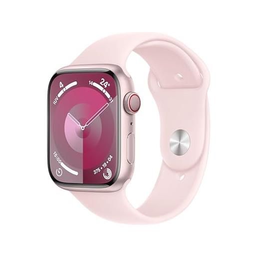 Apple watch series 9 gps + cellular 45mm smartwatch con cassa in alluminio rosa e cinturino sport rosa confetto - m/l. Fitness tracker, app livelli o₂, display retina always-on, resistente all'acqua