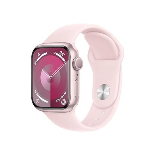 Apple watch series 9 gps 41mm smartwatch con cassa in alluminio rosa e cinturino sport rosa confetto - m/l. Fitness tracker, app livelli o₂, display retina always-on, resistente all'acqua