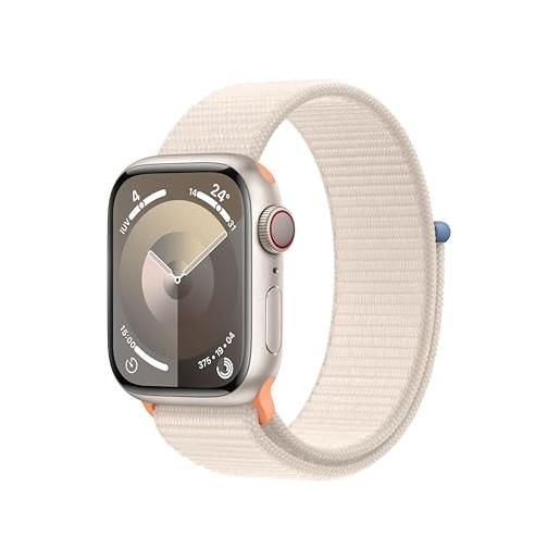 Apple watch series 9 gps + cellular 41mm smartwatch con cassa in alluminio color galassia e sport loop galassia. Fitness tracker, app livelli o₂, display retina always-on, resistente all'acqua
