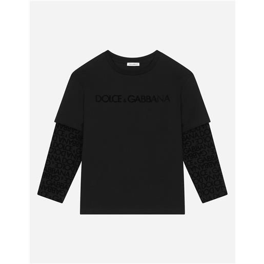 Dolce & Gabbana t-shirt manica lunga in jersey con stampa logo floccata